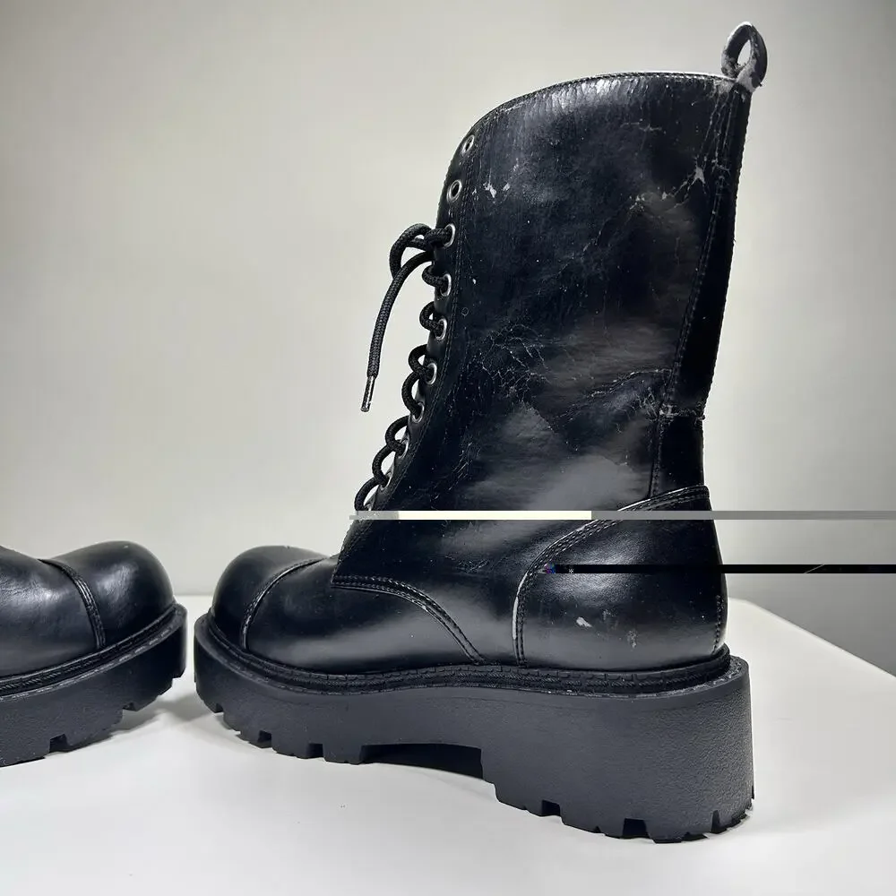 Mudd Patrol Combat Boots Womens 7.5M Black Cargo Pocket Goth Punk Y2K Grunge